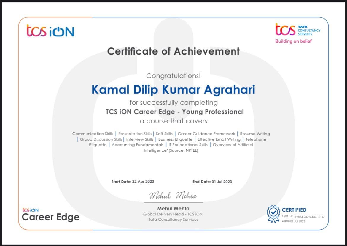 TCS - Young Professional certificate